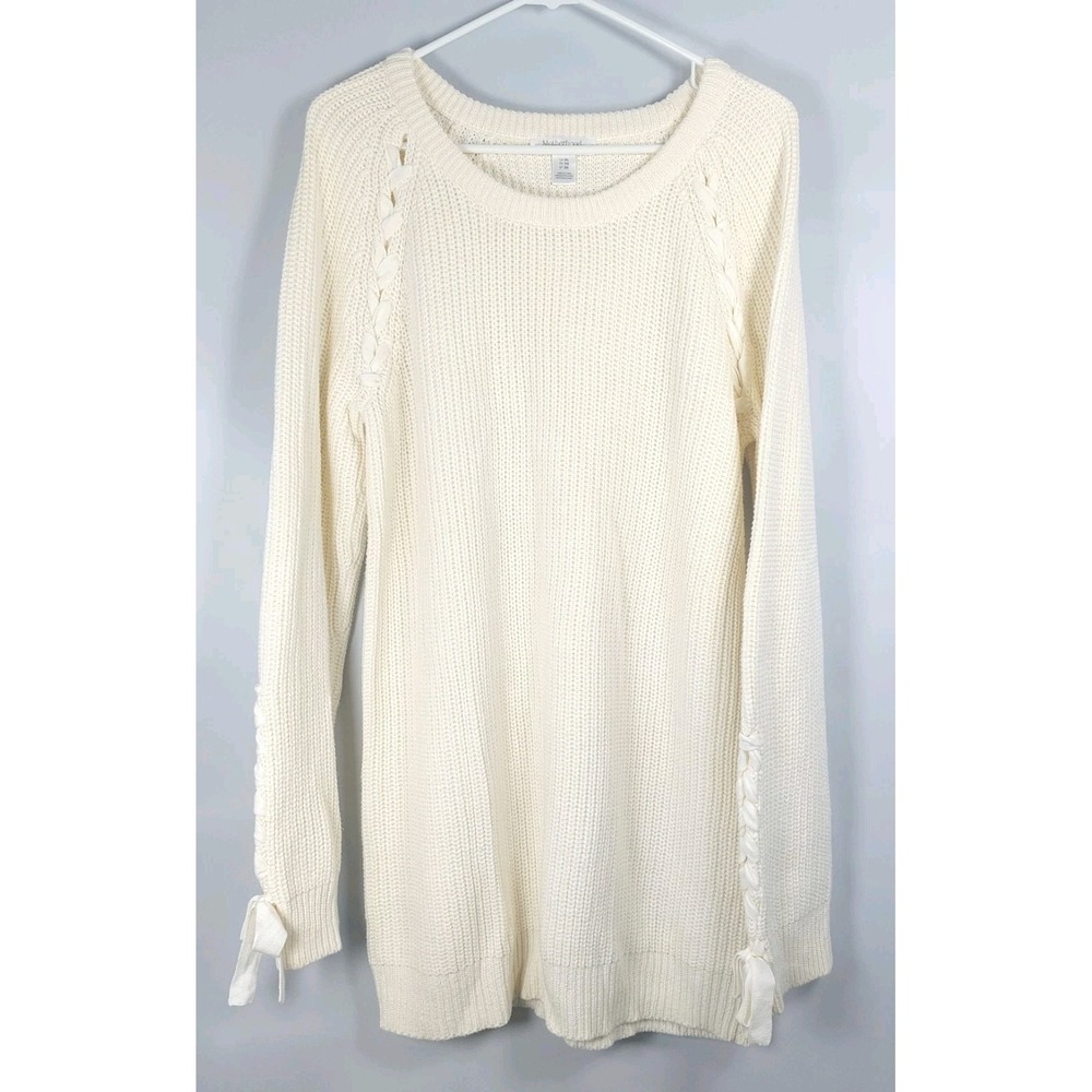 Motherhood Maternity Ivory Sweater Womens XL Lace Up Accent Pullover Knit Soft